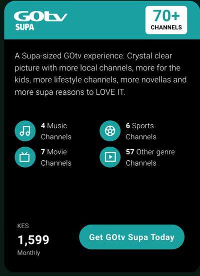 GOtv Max  Package   Ksh 1249 per month