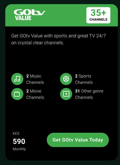 GOtv Value package Ksh 590 per month